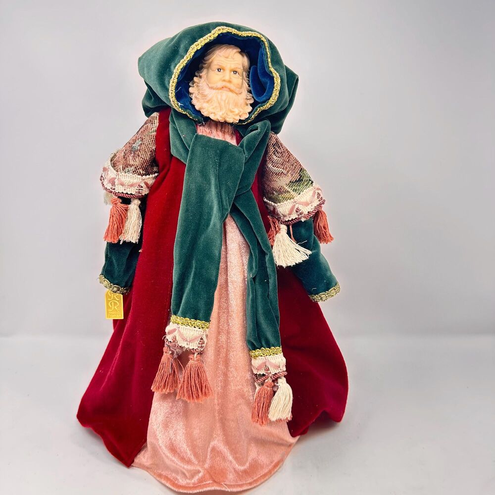 Vintage RR Roman Father Christmas Santa Claus Tree Topper Velvet Robe 15"